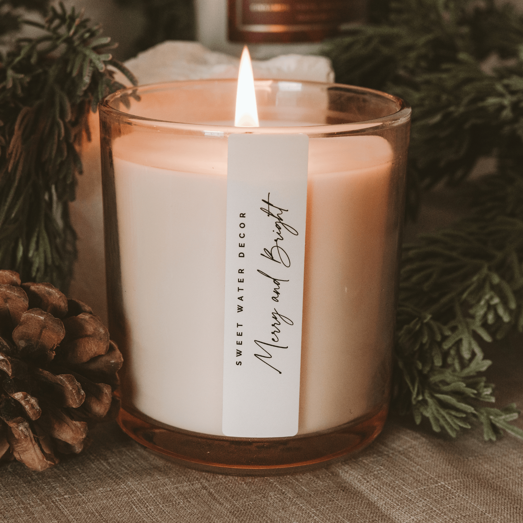 Merry and Bright Soy Candle - Tinted Glass Jar - 12 oz