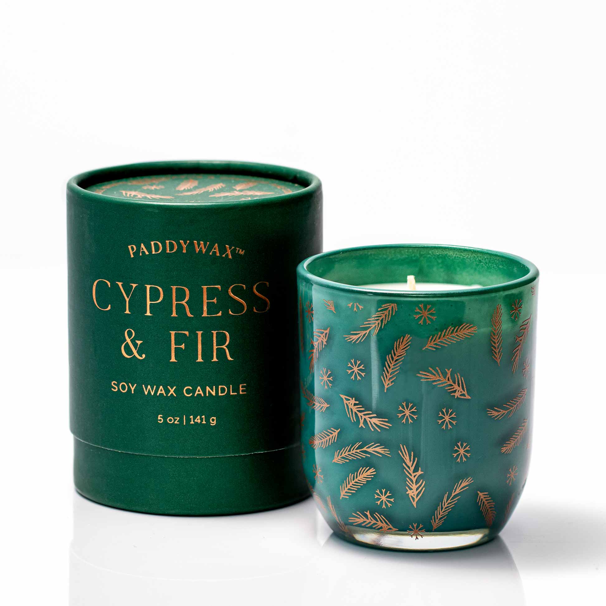 Paddywax - Cypress & Fir Green Opaque Glass with Matte Copper Decal