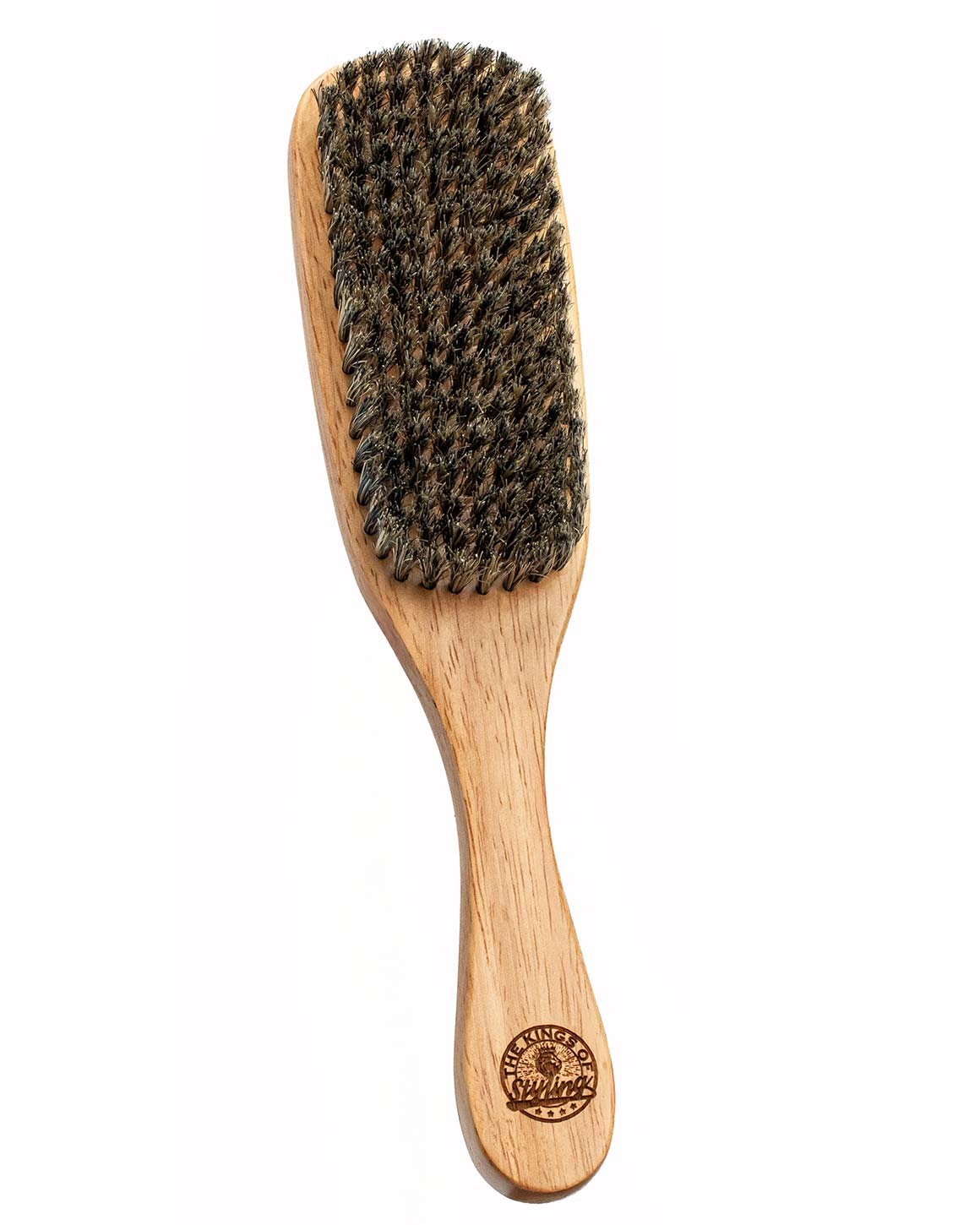 Double-sided beard and hair brush for men, beech wood handle with boar and nylon bristles, 9 inches long.